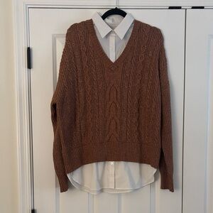 Rachel Zoe Tan V-Neck Cable Knit Sweater